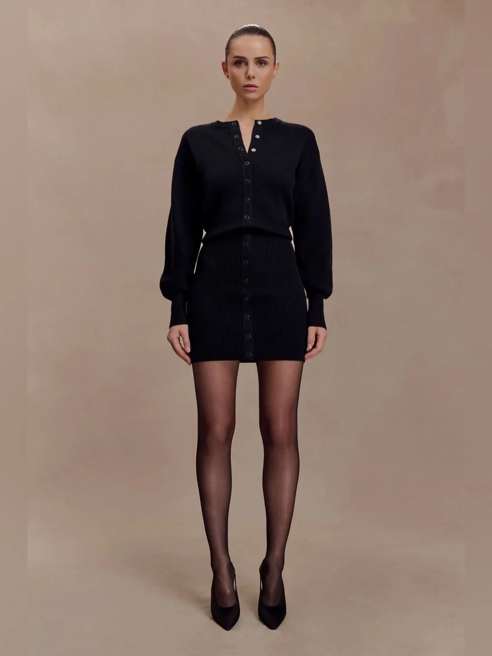 Xaden Wool Mix Knit Mini Dress - Black - Picture 1 of 6